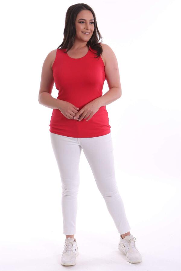 Wide Strap Basic Red Blouse - 3