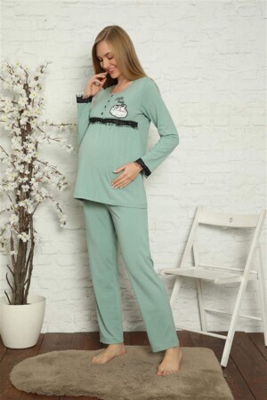 Women's Pregnant Postpartum Water Green Pajama Set 45201 - 1