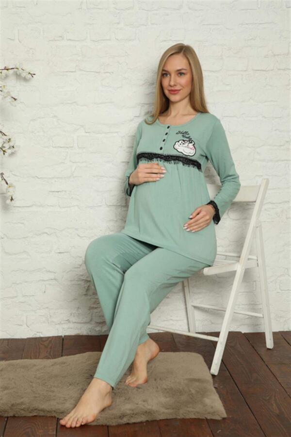 Women's Pregnant Postpartum Water Green Pajama Set 45201 - 2