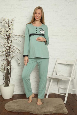Women's Pregnant Postpartum Water Green Pajama Set 45201 - 3