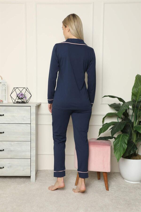Women's 100% Cotton Combed Front Buttoned Long Sleeve Pajama Set 2713 - 4