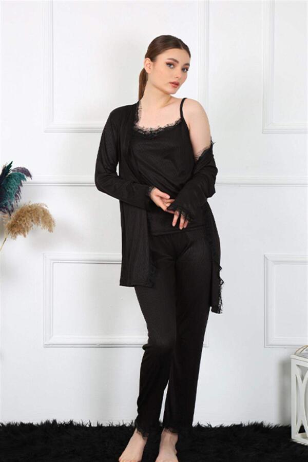 Women's 3-Piece Black Dressing Gown Set 16108 - 1