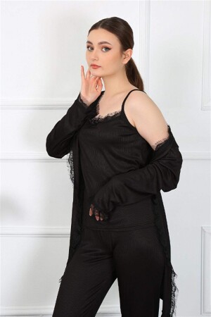 Women's 3-Piece Black Dressing Gown Set 16108 - 2
