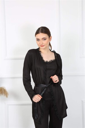 Women's 3-Piece Black Dressing Gown Set 16108 - 3