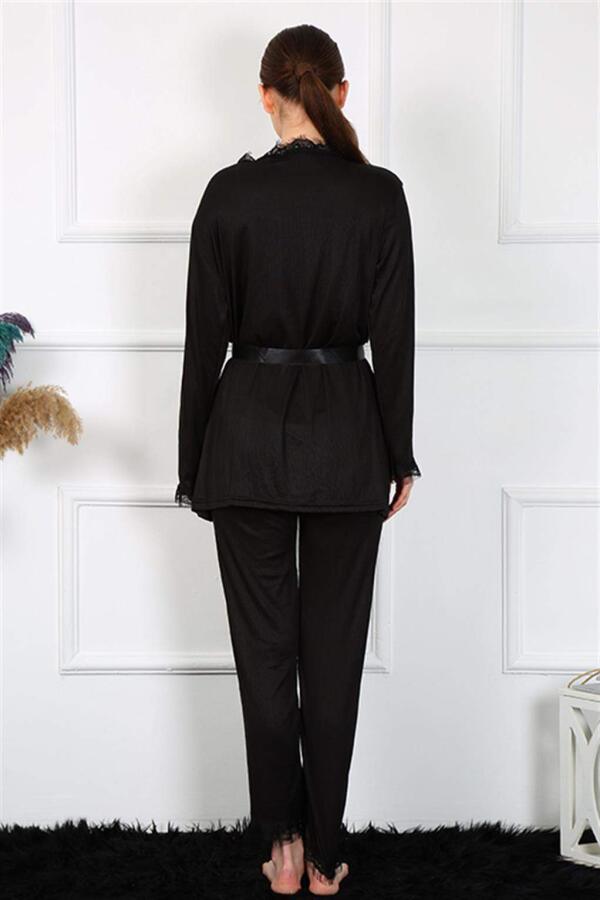 Women's 3-Piece Black Dressing Gown Set 16108 - 5