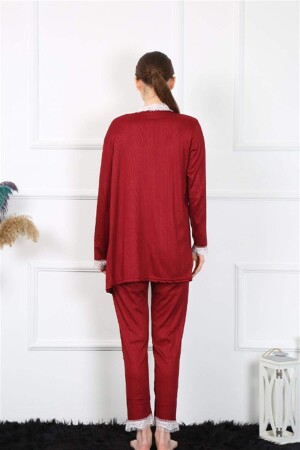 Women's 3-Piece Claret Red Dressing Gown Set 16108 - 6