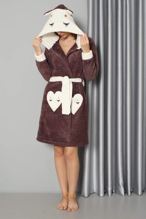 Women's Coffee Color Welsoft Fleece Dressing Gown 20573 - 2