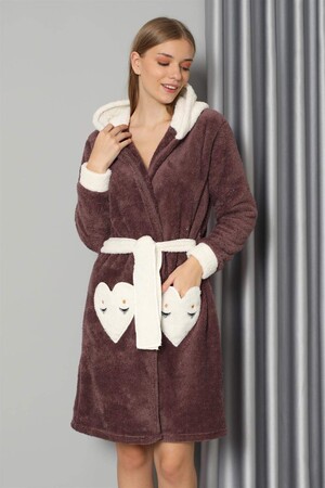 Women's Coffee Color Welsoft Fleece Dressing Gown 20573 - 3