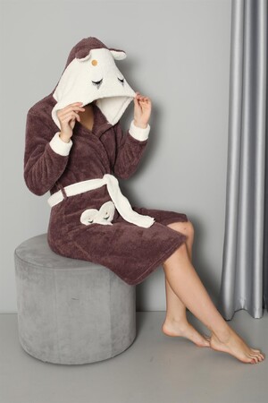 Women's Coffee Color Welsoft Fleece Dressing Gown 20573 - 5