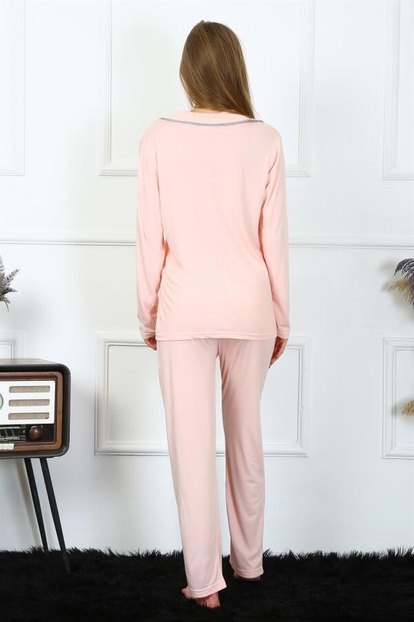 Women's Combed Cotton Long Sleeve Front Buttoned Pajama Set 2778 - 5