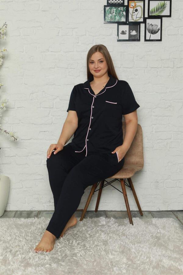 Women's Cotton Pocketed Short Sleeve Plus Size Pajama Set 202064 - 2