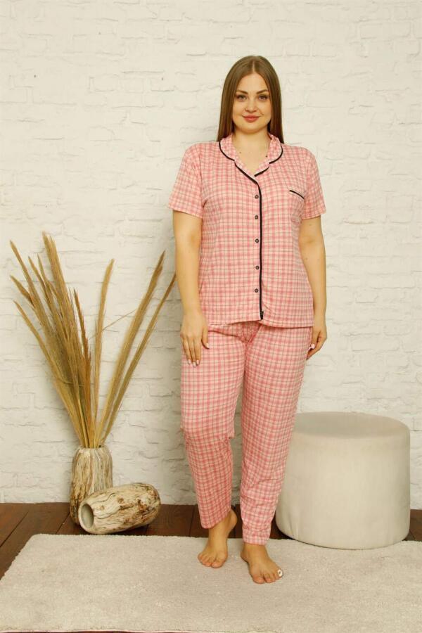 Women's Cotton Pocketed Short Sleeve Plus Size Pajama Set 202126 - 2