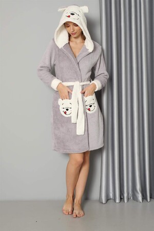 Women's Gray Welsoft Fleece Dressing Gown 20573 - 2