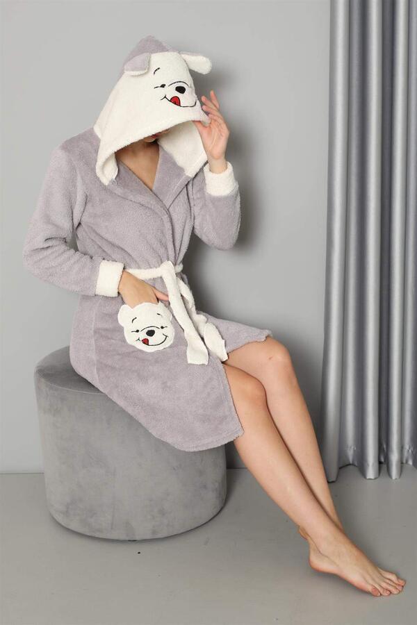 Women's Gray Welsoft Fleece Dressing Gown 20573 - 3