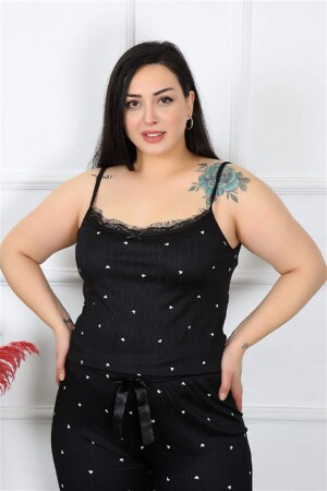Women's Large Size Black 3-Piece Dressing Gown Set 7720 - 2