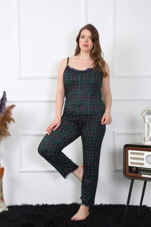 Women's Large Size Green Plaid Rope Strap Pajama Set 202197 - 4