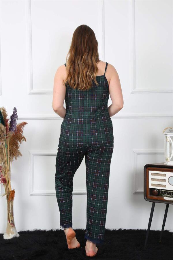 Women's Large Size Green Plaid Rope Strap Pajama Set 202197 - 5