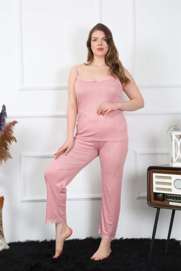 Women's Large Size Powder Rope Strap Pajama Set 202195 - 3