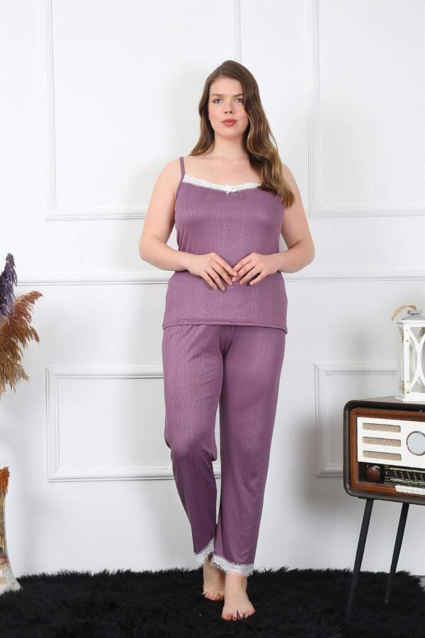 Women's Large Size Plum Rope Strap Pajama Set 202195 - 4