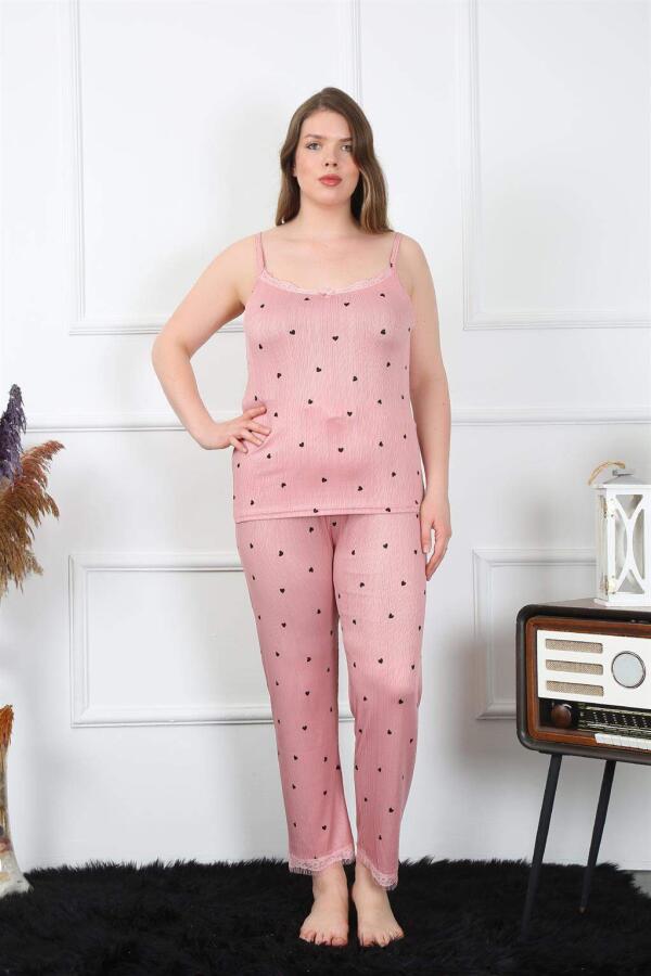Women's Large Size Salmon Rope Strap Pajama Set 202196 - 3