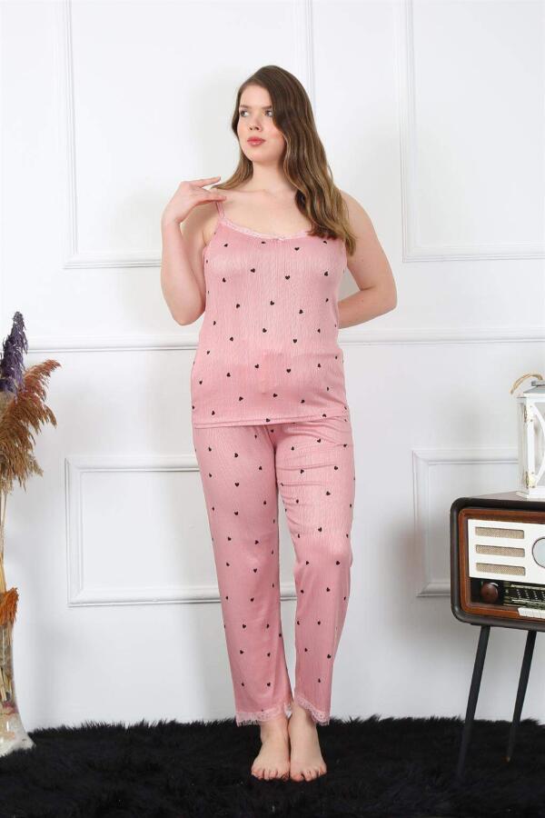 Women's Large Size Salmon Rope Strap Pajama Set 202196 - 4