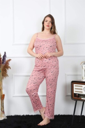 Women's Large Size Salmon Rope Strap Pajama Set 202198 - 3