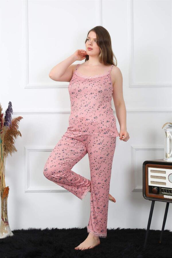 Women's Large Size Salmon Rope Strap Pajama Set 202198 - 4