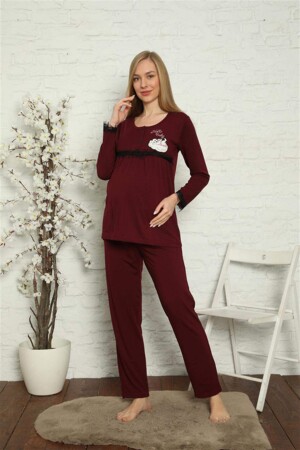 Women's Pregnant Maternity Claret Red Pajama Set 45201 - 1