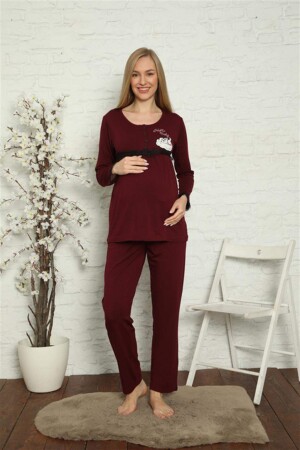 Women's Pregnant Maternity Claret Red Pajama Set 45201 - 3