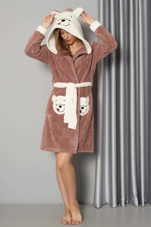 Women's Milk Coffee Welsoft Fleece Dressing Gown 20573 - 1