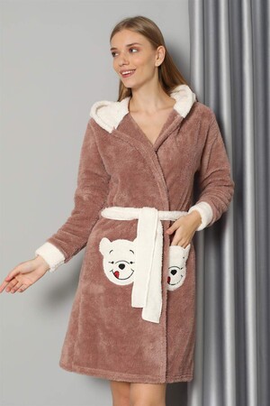 Women's Milk Coffee Welsoft Fleece Dressing Gown 20573 - 2
