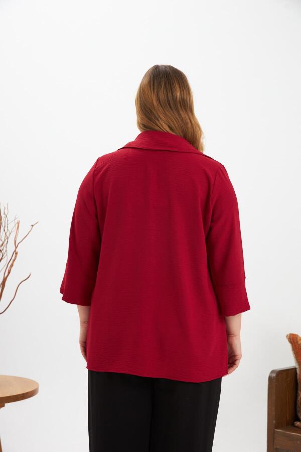 Yaka Detaylı Büyük Beden Bluz Bordo - 4