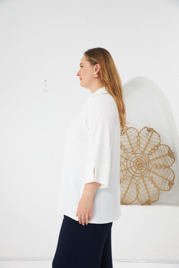 Yaka Detaylı Büyük Beden Bluz Ekru - 2