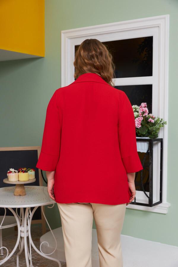 Yaka Detaylı Büyük Beden Bluz Kırmızı - 5