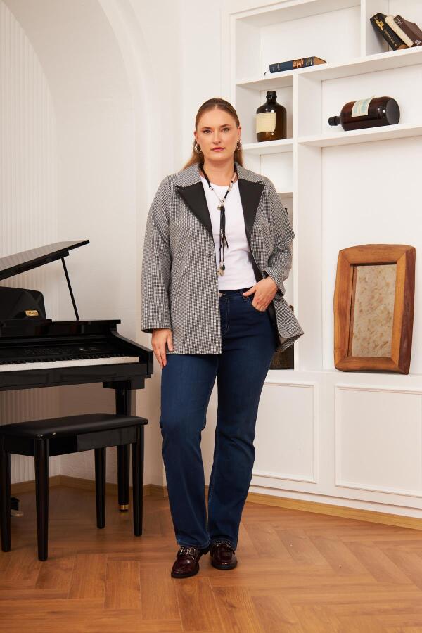 Yaka Detaylı Büyük Beden Gri Ceket - 5