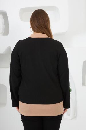 Yaka Detaylı Büyük Beden Sweat Siyah - 6