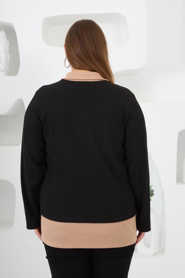 Yaka Detaylı Büyük Beden Sweat Siyah - 6