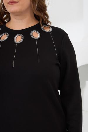 Yaka Detaylı Kol ve Eteği Büzgülü Büyük Beden Sweat Siyah - 3