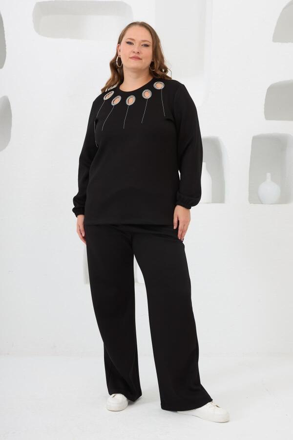 Yaka Detaylı Kol ve Eteği Büzgülü Büyük Beden Sweat Siyah - 5