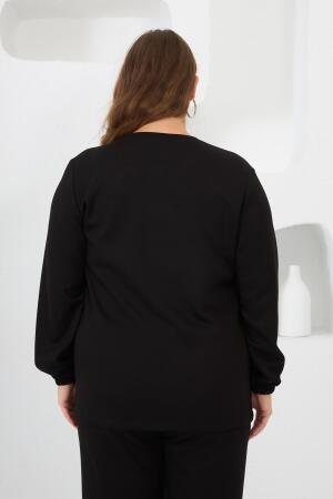 Yaka Detaylı Kol ve Eteği Büzgülü Büyük Beden Sweat Siyah - 4