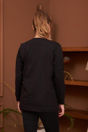 Yaka Detaylı Yırtmaçlı Büyük Beden Siyah Sweatshirt - 4