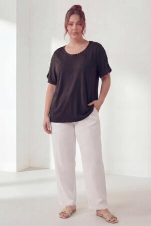 Yaka Ve Kol Güpürlü Kadın Büyük Beden Tişört Siyah - 3