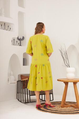 Yaka ve Nakış Detaylı Büyük Beden Elbise Olive - 5