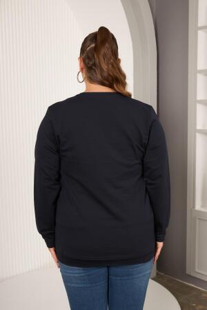 Yaka Zincir Detaylı Büyük Beden Sweatshirt Lacivert - 5