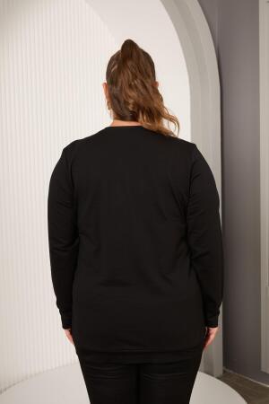Yaka Zincir Detaylı Büyük Beden Sweatshirt Siyah - 4