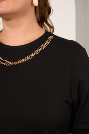 Yaka Zincir Detaylı Büyük Beden Sweatshirt Siyah - 2