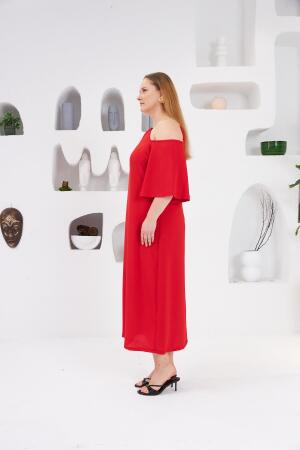 Yaka Zincirli Büyük Beden Günlük Elbise Kırmızı - 5