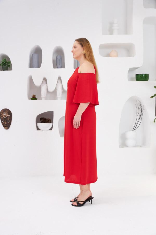 Yaka Zincirli Büyük Beden Günlük Elbise Kırmızı - 5