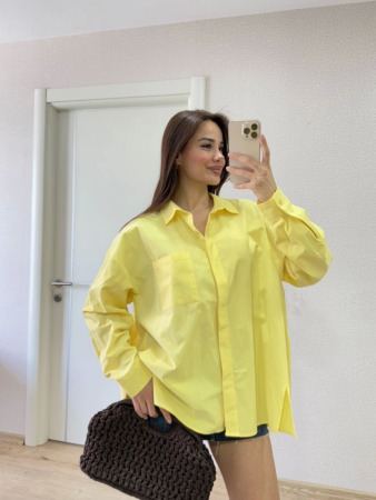 Yakalı Yandan Yırtmaçlı Gömlek - Sarı - ANGELINO BuyukBedeniz (1)