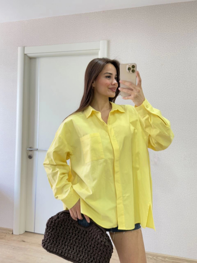 Yakalı Yandan Yırtmaçlı Gömlek - Sarı - 2